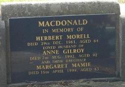 Grave - Herbert M MACDONALD (1897-1961), Anne G MACDONALD (nee MACNAIR)(c1900-1992), Margaret M MACDONALD (1935-1999), Camperdown, VIC